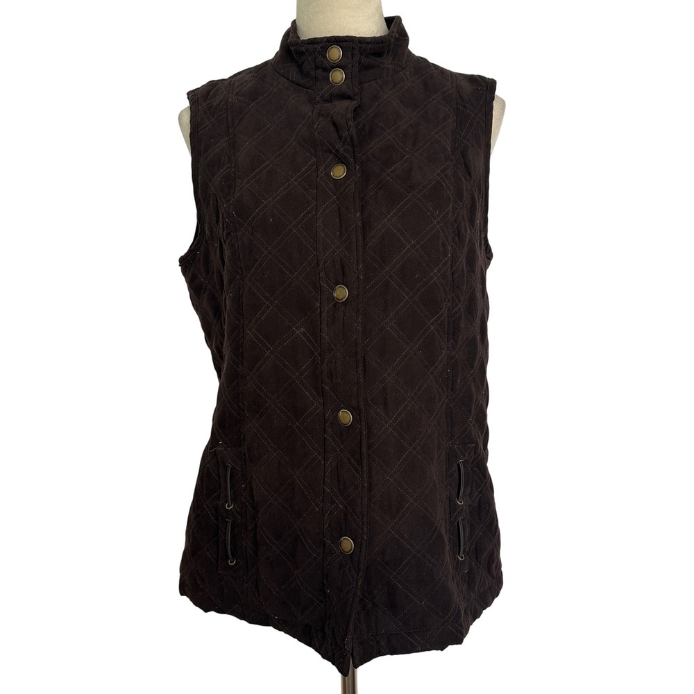 Breckenridge Quilted Vest Pockets Button Front Sleeveless Brown‎ Women Medium